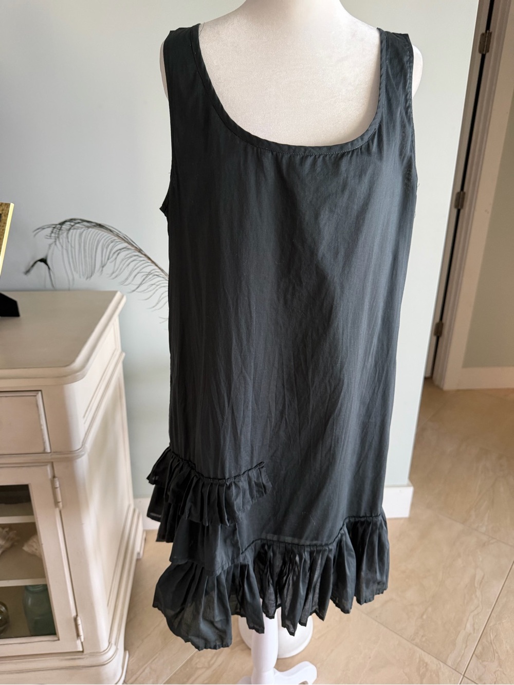 J. Crew Black Cotton Poplin Ruffle Shift Dress Medium M Lined Medium